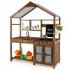 HONEY JOY Mud Kitchen with Canopy, Fir Wood Play Kitchen