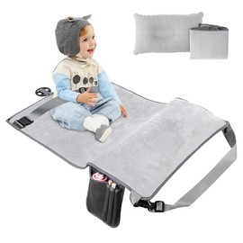 Wsoaam Toddler Travel Airplane Bed Kids Airplane Extender Sea, Travel Inflatable Foot Rest Portable Travel Bed Grey