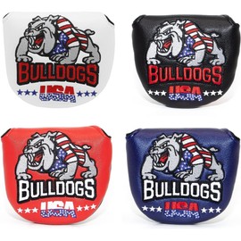 Golf Headcover Putter Cover Mallet Pin Type Odyssey 2 Ball Tailor Made Spider Putter with Bulldog Embroidery (Half Round White)