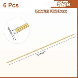 sourcing map 6 Pcs 3/32"(2.5mm) Dia Brass Solid Round Rod, 6"(153mm) Length H62 Brass Lathe Bar Stock Round Brass Rod for DIY Crafts Industry Construction