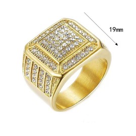 LAIMIUMIU33 Iced out Ring for men Smooth Square ring Hip Hop ring 316 Stainless Steel Radiant Biker Rings Bling Cuban style Iced Out Jewelry Punk Ring Club ring Heavy Metal ring Party Wedding Ceremony (GOLD, 9)