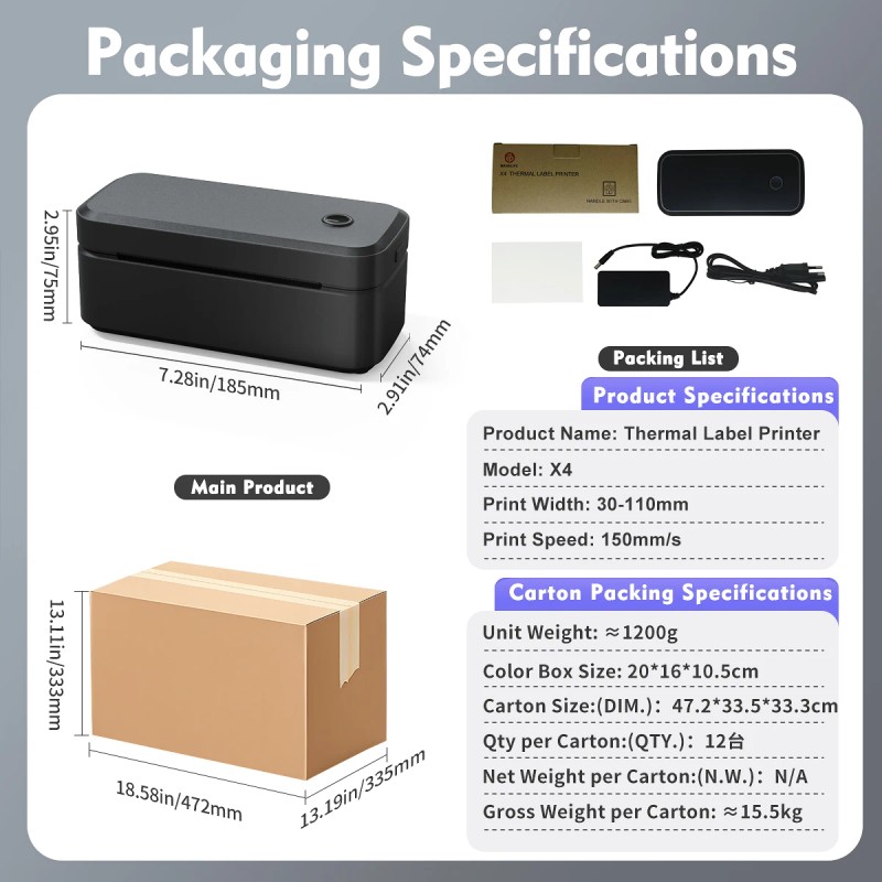 W-Marklife X4 203dpi Portable Thermal Label Printer, 4x6 Inch Waterproof
