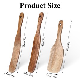 3 Pack Wooden Spurtle Skinny Spurtle for Sourdough Starter Natural Teak Stirring Spatula Heat Resistant Non Stick Wood Cookware with Hanging Hole Kitchen Cooking Mixing Tool for Jar Cookware