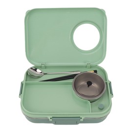 Bento Box 4 Compartments 1200ml 304 Stainless Steel Insulated with Soup Bowl Lid Spoon Chopsticks Lunch Container for Students Office Workers Green