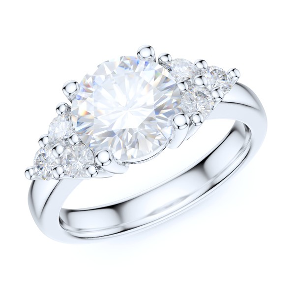 PRSTANI Sterling Silver Triple Three Sidestones 2CT Simulated Round Brilliant