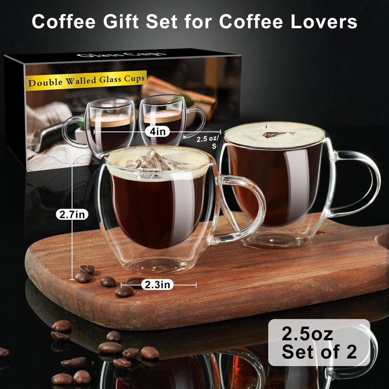 PARACITY Espresso Cups Set of 2, Double Walled Espresso Shot
