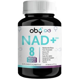 OBY NAD+ Trans Resveratrol Potenciado con 8 Ingredientes: Nicotinamida Ribósido, Resveratrol, Ácido Alfa Lipoico, Betaina, Quercetina, Piperina, Uva y Arándano | Precursor NAD Infinity 100% Vegano | 30 Días
