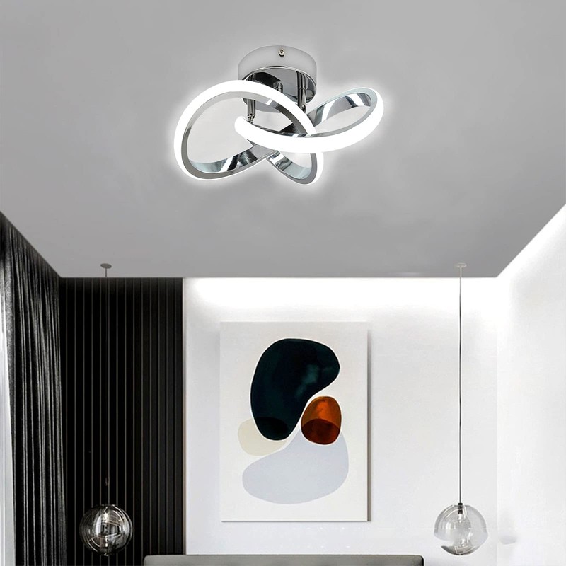 HOUZEE Ceiling Lamp Small Elegant Unique Silver LED Light Fixture