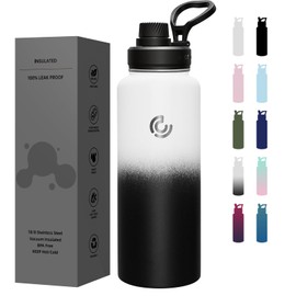 Sports Water Bottle 40oz, Insulated Water Bottle with Handle,Stainless Steel,Simple Modern,Suitable for Travel, School, Boy, Girl(Day & Night)
