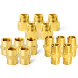 Gasher 15PCS Brass Pipe Fitting, Hex Nipple Brass Tone, Hex Nipple 3/8 Inch NPT