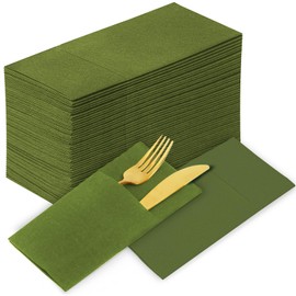 KAMMAK Matcha Green Napkins Disposable with Pocket Cloth Like Dinner Paper Napkins 100 Pack Folded Wedding Reception Napkins Bathroom Guest Hand Towels for New Year Party Decoration (16.5 x 16.5 inch)