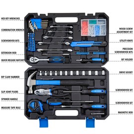 CARTMAN 180-Piece Socket Wrench Auto Repair Tool Combination Package Mixed Tool Set Hand Tool Kit with Plastic Toolbox Storage Case Blue