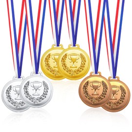 ENHZHIC Pack of 6 medals children, winner medals 6 cm with ribbon, olypia medals, gold silver bronze medals made of plastic for sports day prizes, gymnastics competitions, party gifts (C)