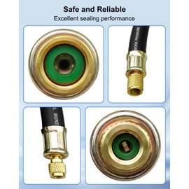 High-Flow Refrigerant Hose 6', 1/2" Diameter Hoses, 3/8" to 1/4" Fitting Vacuum Certified Refrigerant Hose for R410A and all Common Refrigerants, 20 Microns Vacuum, Black