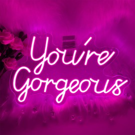 You're Gorgeous Neon Sign for Wall Decor, Pink Gorgeous Neon Light Sign for Grils Bedroom Living Room, Led Signs Gift for Kids Girl Party Birthday Wedding Decoration