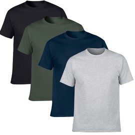 NewDenBer Men's Classic Basic Solid Crew Neck Soft Cotton T-Shirt 4 Pack Black/Deep Forest/Navy/Gray, M
