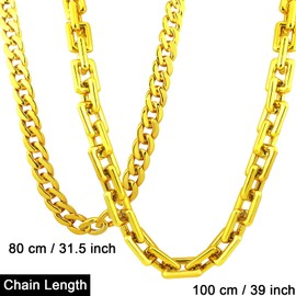 KIDOFLY Hip Hop Rapper Costume Kits 80s 90s Rapper Accessories Outfit Big Chunky Plastic Fake Gold Chain Necklace Twist Leg Punk Sunglasses for Men Women Party Supplies