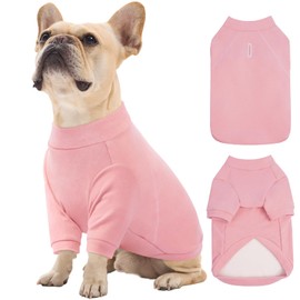 FUAMEY Dog Sweater Turtleneck, Soft Shirt for Small Dogs, Thermal Puppy Sweatshirt with Leash Hole, Female Cozy Pajamas Pullover Fleece Doggy Indoor Winter Clothes, Pomeranian, Chihuahua（Pink, S）