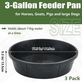 Sadnyy 3 Pcs Rubber Feeder Pan 3 Gallon Horse Feed Pan Rubber Dog Bowl Pig Feeder Large Utility Bucket for Goats Horses Chicken Dust Bath Container Animal Feeding, 17.5 x 5.3 inches
