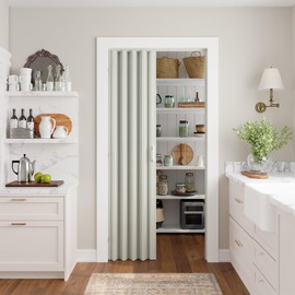 SmartStandard 36" x 80" Accordion Doors Interior, PVC Accordion Folding Doors for Doorway, Include Door, Mounting Hardware and Handle, Double-Layer for Closet Bathroom Basement, White Ash