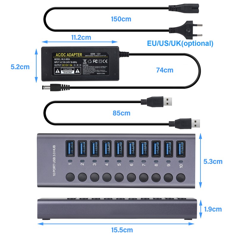 985A 10-Port USB 3.0 Hub USB Splitter Hub USB Docking