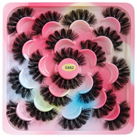 False Eyelashes Dramatic Fluffy Fake Eyelashes - 10 Pairs Natural Curly Lashes 6D Effect Thick Mink Lashes (G882)