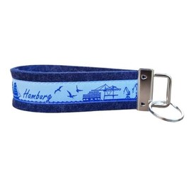 Schlüsselanhänger Schlüsselband Wollfilz dunkelblau Webband Neu Hamburg Skyline hellblau Geschenk