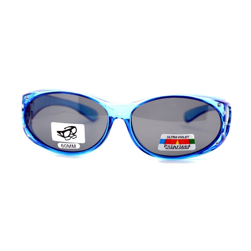 SA106 Womens Rhinestone Polarized Oval Fit Over Sunglasses Blue
