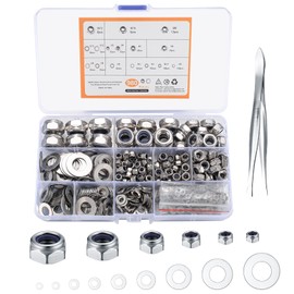 Pack of 980 Locking Nuts with Flat Washers Assortment, Screw Locking Stainless Steel, Self-Locking Washers, Locking Washers, Hex Nuts - M2.5/M3/M4/M5/M6/M8/M10/M12