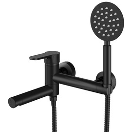 Aolemi Wall Mount Bathtub Faucet with Handheld Shower Sprayer Wall Mounted Tub Filler with Lengthened Folding Spout Single Handle Matte Black