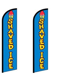 Shaved Ice Flags Pack of 2 (Mount and Poles are Not Included) | 2.5 ft by 11.5 ft Advertising Shaved Ice Flags | Weatherproof Polyester Shaved Ice Signs For Business | Outdoor Signs