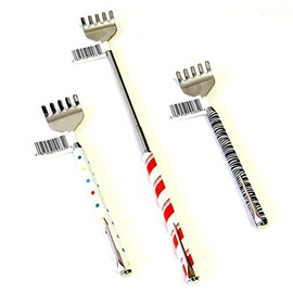 Value 3 Pack Stainless Steel Back Scratcher Printed Designs with Telescoping Handle and Pocket Clip