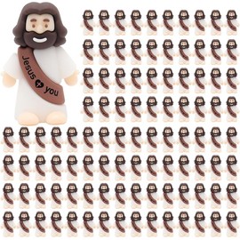 Yelakey Mini Jesus Figures 50/100Pcs Tiny Jesus Figures Cute Jesus Ornament with Jesus Love You Slogan Religious to Hide and Seek Religious Christmas Christian Baptism Gifts:_brown
