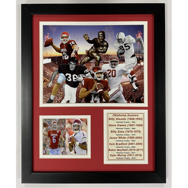 Legends Never Die Oklahoma Sooners Heisman Trophy Winners Collage, 11-Inch by 14-Inch Framed Photo Collage, 11 by 14-Inch