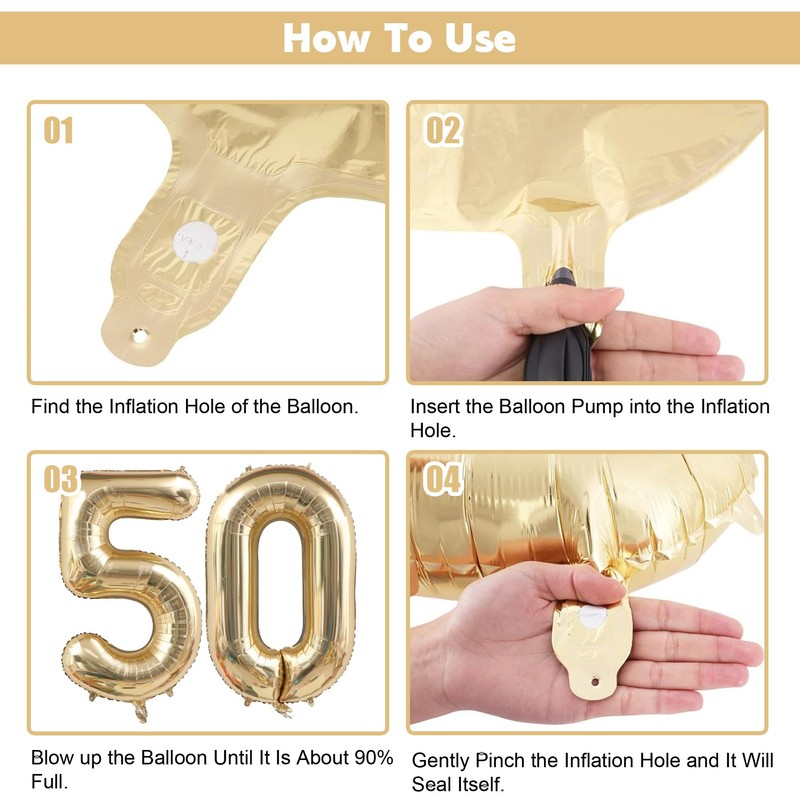 40 Inch 50 Number Balloons, White Gold Giant Jumbo Number