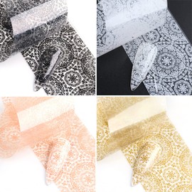 Holographic Nail Foil Transfer Stickers Decals, Retro Flowers Nail Polish Sheets Sky Starry Paper Transfer Foils Lace Floral Nails Supplies for Nail Transfer Glue Women Manicure Nail Film Decorations