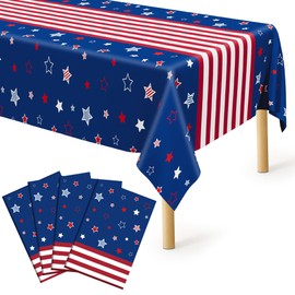 QZYL 4 Pack 4th of July Decorations, 54" x 108" USA Plastic Table Cloth, Tear Resistant Patriotic Tablecloth Fourth of July Tablecloths American Tablecover, Red White Blue Party Supplies