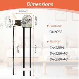 Zing Ear ZE-109 Fan Chain Pull Switch - 2PCS On-Off Speed Ceiling Fan Chain, Lamp Switch Replacement for Ceiling Fans and Wall Lights