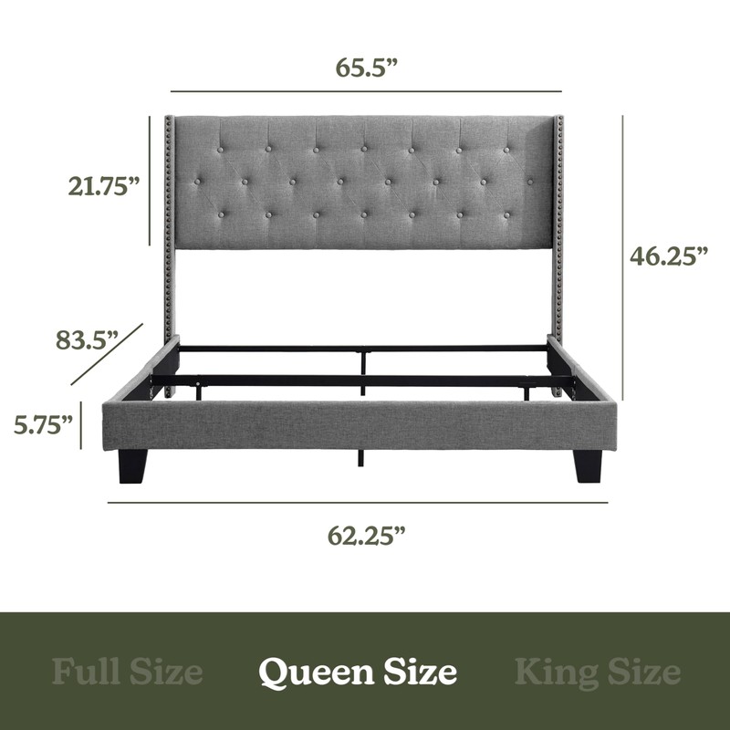 Hearth & Harbor Queen Bed Frame with Headboard Wingback –