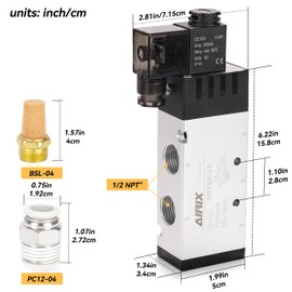 AIRIX 4V410-15 Pneumatic Solenoid Valve DC12V, 2 Position 5 Way, 1/2" NPT, Pilot-Operated Single Coil, Fast Response Electric Air Valve with Junction Box & Quick Connect Fittings