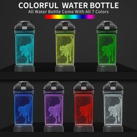 Lightzz Kids Water Bottle with 3D Luminous Dinosaur LED Light - 14 oz Tritan BPA Free - Creative Ideal Travel Cup Dinosaur Gift for School Child Boy Child Holiday Camping Picnic