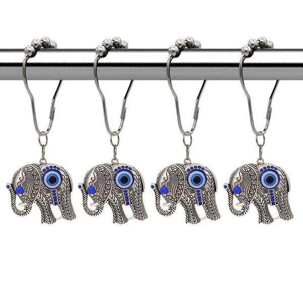 Decorative Elephant Shower Curtain Hooks Rings for Bathroom, Rust Proof