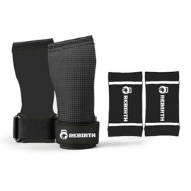 Handgrips + wrist bands | Workout gloves for men and women | Great for pull ups, weight lifting & Cross Training | Flexible Fabric Use with chalk | Black