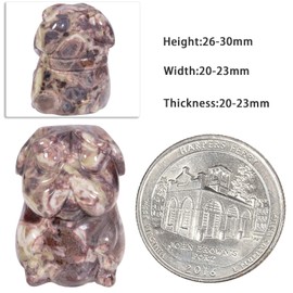 Nupuyai 2pcs Ocean Jasper Mini Crystal Stone Statue Carved Animal Pug Dog Puppy Pekinese Set of 2, Energy Healing Stone Figurine Home Office Decor