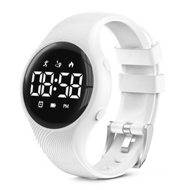 Konewos Kids Led Fitness Tracker Watch, Non-Bluetooth Digital Pedometer Wristwatch, Waterproof, 12/24 H, Stopwatch, Calendar, for Children Girls Boys Teens (White+Strap)