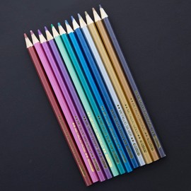 BAZIC Metallic Colored Pencils 12 Shimmering Shades Pre-Sharpened Pencil Set for Drawing Coloring, Professional Art Supplies for Artists (12/Pack), 1-Pack