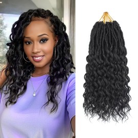 New Goddess Locs Crochet Hair for Black Women - 8 Packs 14inch Faux Locs Hair with Deep Wave Curly Ends | Soft Synthetic Pre Looped Loose Wavy Crochet Braids | Lightweight & Natural Look (14",1B#)