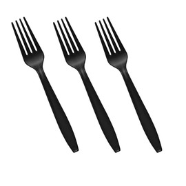 Venuscello® 100 x Black Forks Plastic Cutlery Set - Reusable & Washable, Heavy Duty Cutlery, Long Tablespoon - Ideal for Birthday, Parties, Camping & Catering