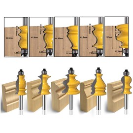 LEATBUY Architectural Molding Router Bit Set 1/4-Inch Shank 5 PCS, Corner Rounding Edge-Forming Woodworking Beading Router Bits Sets Tool Wood Table Door Cabinet Cutter(Round)