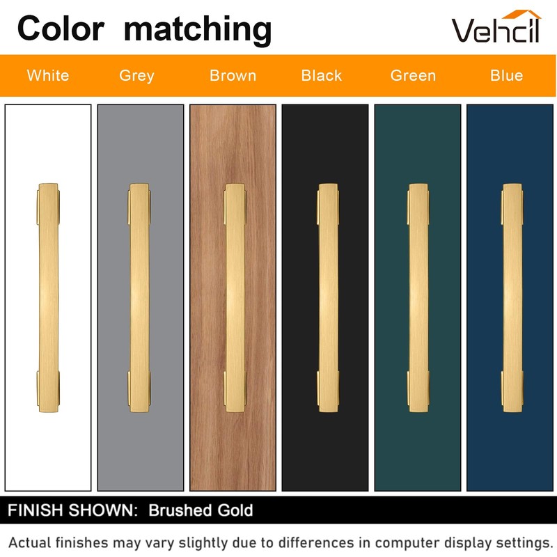 VEHCIL 20 Pack Square Brushed Brass Cabinet Pulls, 5 Inch(128mm)
